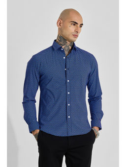 Snitch - Mens Dark Blue Printed Full Sleeves Slim Casual Shirt