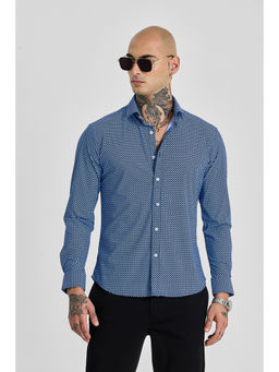 Snitch - Mens Blue Geometric Full Sleeves Slim Casual Shirt