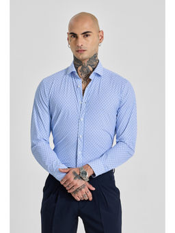 Snitch - Mens Blue Geometric Full Sleeves Slim Casual Shirt
