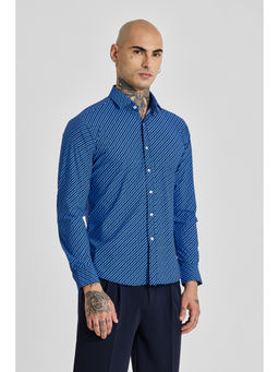 Snitch - Mens Royal Blue Printed Full Sleeves Slim Casual Shirt