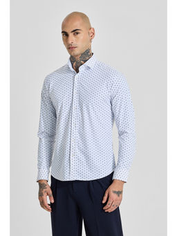 Snitch - Mens White Printed Full Sleeves Slim Casual Shirt