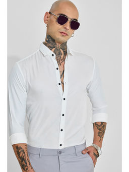 Snitch - Mens White Solid/Plain Full Sleeves Slim Casual Shirt