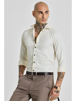 Snitch - Mens Light Yellow Solid/Plain Full Sleeves Slim Casual Shirt