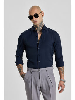 Snitch - Mens Navy Blue Solid/Plain Full Sleeves Slim Casual Shirt