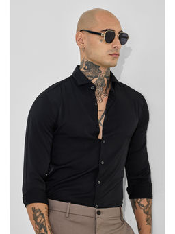Snitch - Mens Black Solid/Plain Full Sleeves Slim Casual Shirt