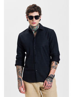 Snitch - Mens Black Textured Full Sleeves Slim Casual Shirt