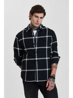 Snitch - Mens Black Checks Full Sleeves Relaxed Casual Shirt