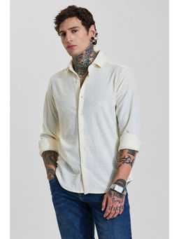 Snitch - Mens Cream Textured Full Sleeves Slim Casual Shirt