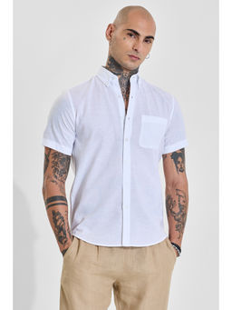 Snitch - White Bright Solid/Plain Half Sleeves Slim Casual Shirt
