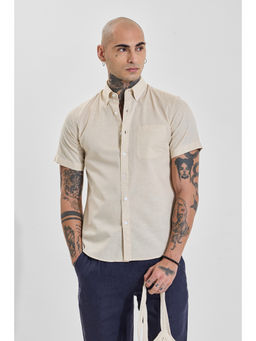 Snitch - White Light Beige Solid/Plain Half Sleeves Slim Casual Shirt