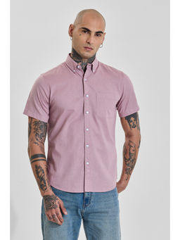 Snitch - White Pink Solid/Plain Half Sleeves Slim Casual Shirt