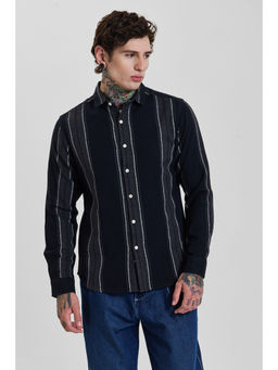 Snitch - Mens Black Stripes Full Sleeves Slim Casual Shirt