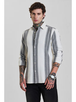Snitch - Mens Off White Stripes Full Sleeves Slim Casual Shirt