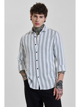 Snitch - Mens White Stripes Full Sleeves Slim Casual Shirt