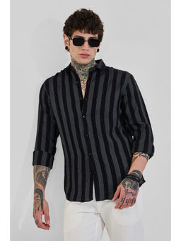 Snitch - Mens Black Stripes Full Sleeves Slim Casual Shirt
