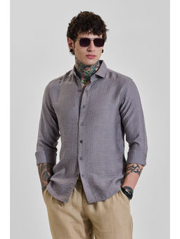 Snitch - Mens Taupe Textured Full Sleeves Slim Casual Shirt