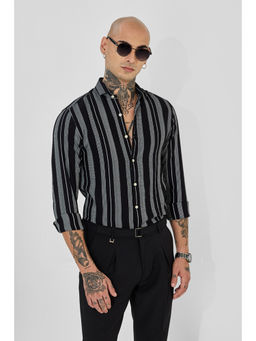 Snitch - Mens Black Stripes Full Sleeves Slim Casual Shirt