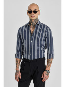 Snitch - Mens Blue Stripes Full Sleeves Slim Casual Shirt