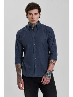 Snitch - Mens Navy Blue Solid/Plain Full Sleeves Slim Casual Shirt