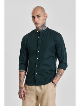 Snitch - Mens Forest Green Solid/Plain Full Sleeves Slim Casual Shirt