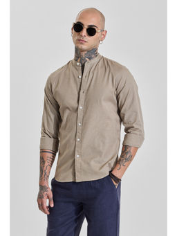 Snitch - Mens Beige Solid/Plain Full Sleeves Slim Casual Shirt