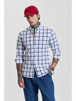 Snitch - Mens White Checks Full Sleeves Slim Casual Shirt