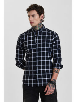 Snitch - Mens Black Checks Full Sleeves Slim Casual Shirt