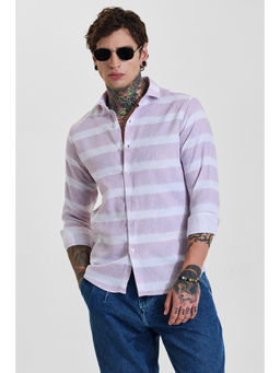 Snitch - Mens Lavender Stripes Full Sleeves Slim Casual Shirt