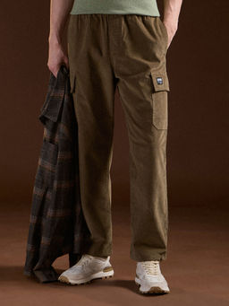 The Bear House - Mens Khaki Relaxed Fit Solid Cotton Cargo Pant