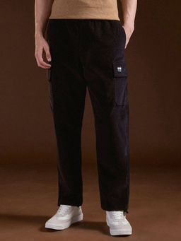 The Bear House - Mens Navy Blue Relaxed Fit Solid Cotton Cargo Pant