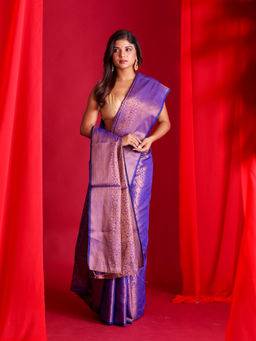 Beatitude - Blue Woven Banarasi Saree with Unstitched Blouse
