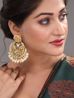 Saraf RS Jewellery - Gold Plated Kundan Studded and Pearl Beaded Traditional Chandbalis