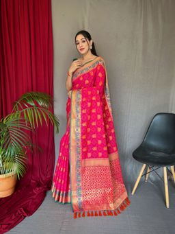 EXCLUSIVA - Pink Woven Patola Saree with Unstitched Blouse