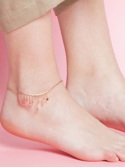 Zavya - Drop Rose Gold Plated 925 Sterling Silver Charm Anklet Single