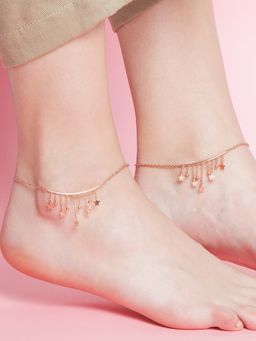 Zavya - Hanging Stars Rose Gold Plated 925 Sterling Silver Chained Anklet Pair