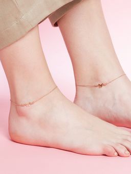 Zavya - Beaded Butterfly Rose Gold 925 Sterling Silver Chained Anklet Pair