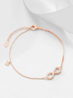 Zavya - 925 Pure Silver Charm Bracelet Rose Gold-Plated Cubic Zirconia Infinity