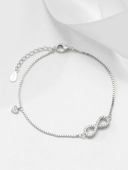 Zavya - 925 Pure Silver Link Bracelet Silver-Toned Cubic Zirconia Rhodium-Plated