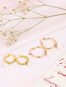 Zavya - Drop Pearl Rose Gold And Gold Plated 925 Sterling Silver Combo Earring