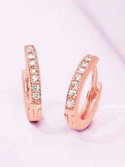 Zavya - One Line Cz Cz Rose Gold Plated 925 Sterling Silver Hoop