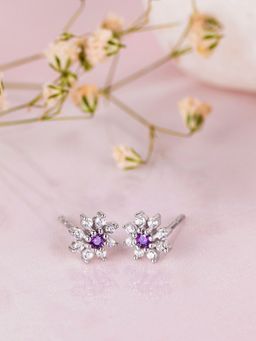 Zavya - Purple Stone Cz Star Rhodium Plated 925 Sterling Silver Studs