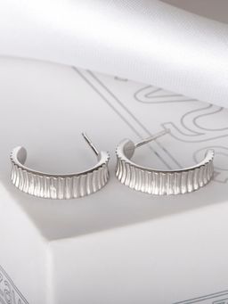 Zavya - Contemporary Half Hoop Rhodium Plated Earring