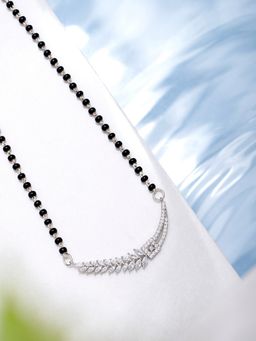 Zavya - 925 Pure Silver Rhodium-Plated Floral Leaf Crystals Mangalsutra