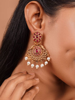 Teejh - Vikasini Magenta Gold Enamel Earrings