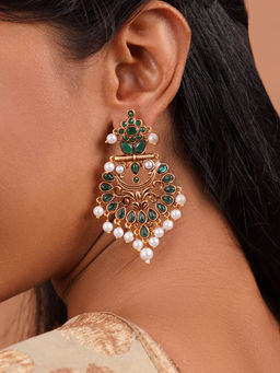 Teejh - Rutuja Dark Green Gold Enamel Earrings