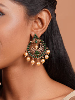 Teejh - Hanseeka Dark Green Gold Enamel Earring