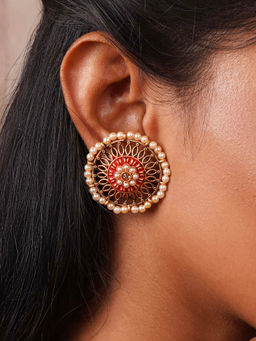 Teejh - Vaani Red Gold Enamel Stud