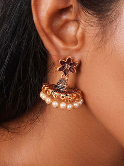 Teejh - Arika Maroon And Black Gold Enamel Earrings