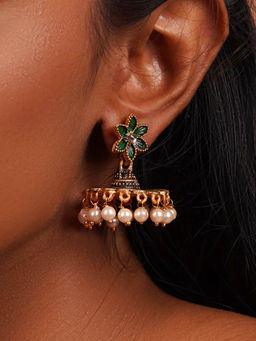 Teejh - Arika Dark Green And Black Gold Enamel Earrings