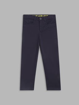 Blue Giraffe - Boys Navy Blue Solid Straight Fit Mid-Rise Flat-Front Trouser